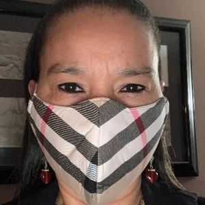 Tan Khaki Plaid Print Stylish Face Mask